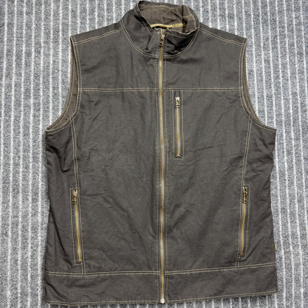 KUHL Burr Full Zip Canvas Vest XL Brown Rugged Outdoor Workwear Gorpcore (2772)